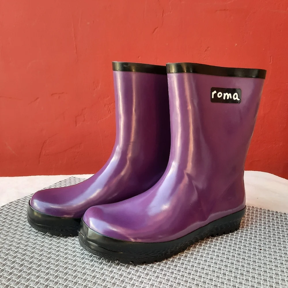 Roma Purple and Black Rain Boots Rubber Galoshes Spring Summer Youth 3